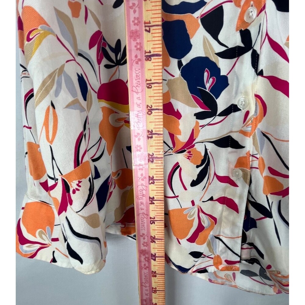 Chico's Size 3 Floral Button Front Blouse Roll Tab Sleeves Rayon 16 18 - Picture 6 of 12